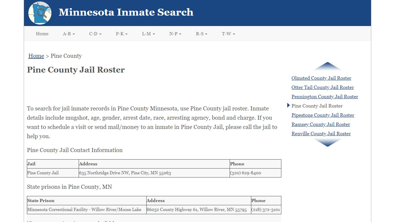 Pine County Jail Roster - Minnesota Inmate Search